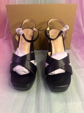 Elisabet Tang Black Leather Crisscross Ankle-Strap Sandals